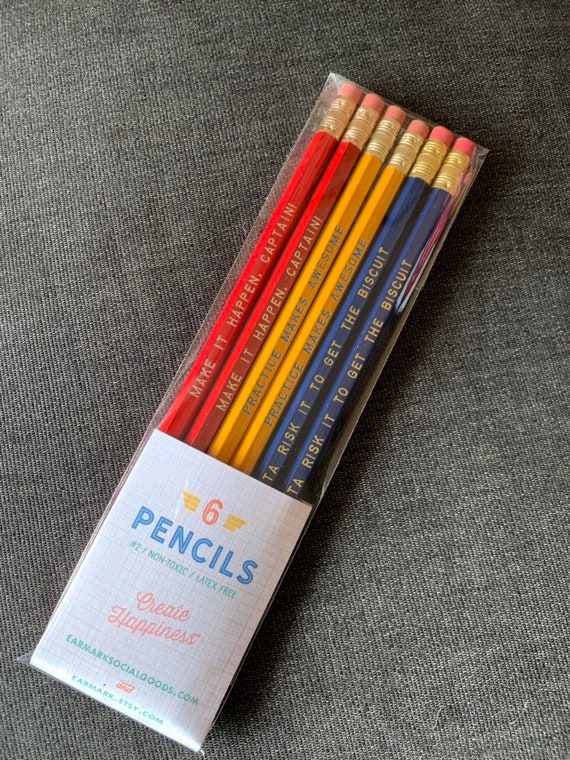 Mix And Match Engraved Earmark Pencils 6 Pack Tv Show Quotes Travel Quote Motivational Pencil Pencil Set Pencil Bag Cork Bag Engraved