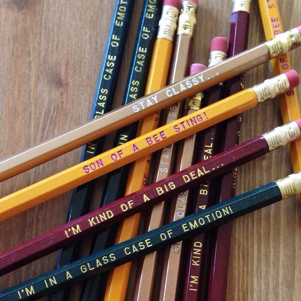 12 ANCHORMAN Engraved Pencil Pack, stay classy, funny gifts, gifts for dad, stocking, holiday gift, Ron Burgundy, movie quotes, funny pencil