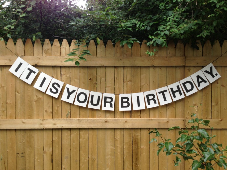 It Is Your Birthday Party Garland, funny pre-strung text banner, wall decor, dwight birthday, the office, tv show quote, fathers day garland image 1