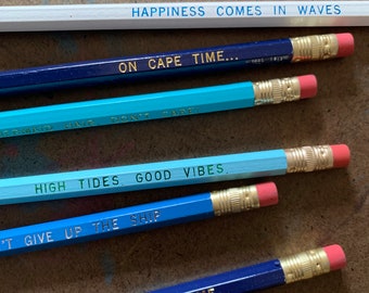 Cape Cod Engraved Pencil 12 Pack, don’t give up the ship, mermaid hair, high tides, nautical pencils cape cod wedding favor, on cape time