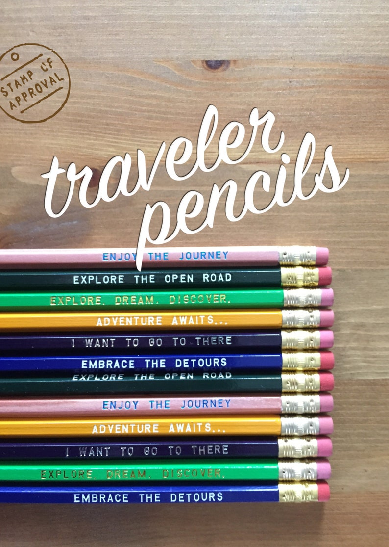 12 Traveler Engraved Pencil Pack, traveler gift, teacher supplies, classroom supplies, back to school supplies, travel gift, inspirational image 3