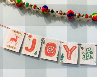 Joy to the World Christmas ready to ship Garland, green and red garland, xmas garland, xmas banner, classic Christmas decor, Swedish holiday