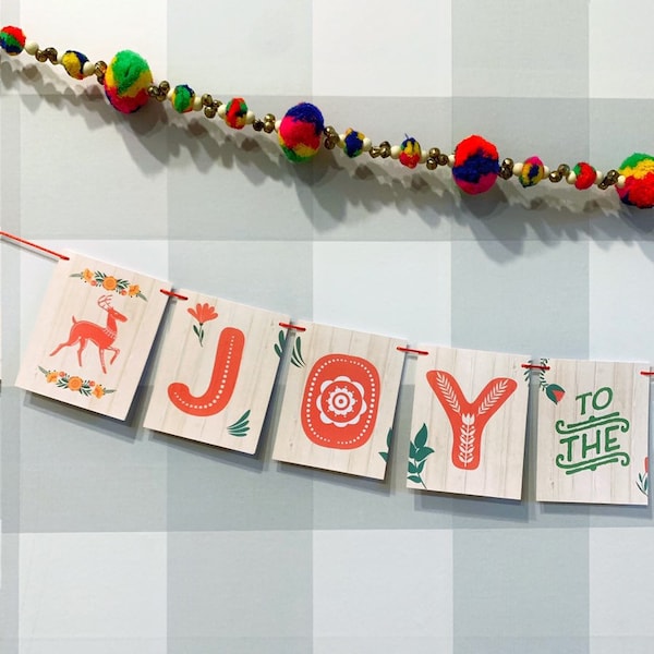 Joy to the World Christmas ready to ship Garland, green and red garland, xmas garland, xmas banner, classic Christmas decor, Swedish holiday