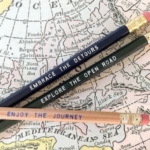 12 Road Trip Series Engraved Pencils. Enjoy the journey, open road, Let's Explore. Van life, traveler gift, adventure stocking gift image 3