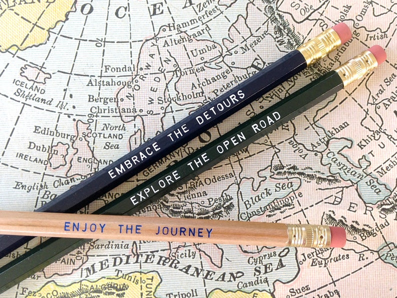 12 Road Trip Series Engraved Pencils. Enjoy the journey, open road, Let's Explore. Van life, traveler gift, adventure stocking gift image 3
