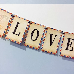 Carte Postale Vintage Airmail Wedding Garland, party decoration, wedding banner, travel theme, bridal shower, going away party, travel theme