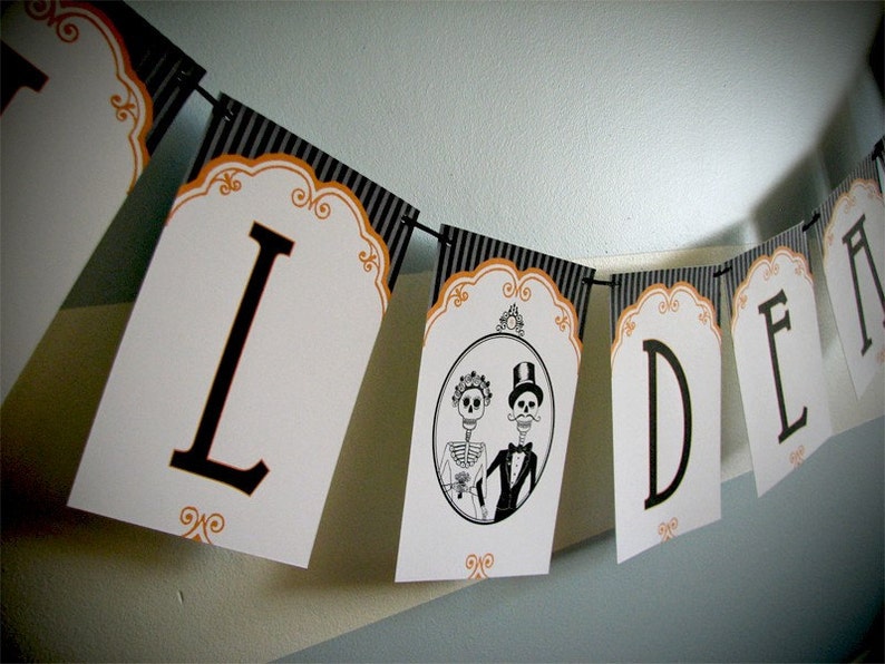 Til Death Dia de Los Muertos Wedding Paper Party Banner, coco garland, halloween garland, skeleton party, skeleton garland, mexican decor image 3