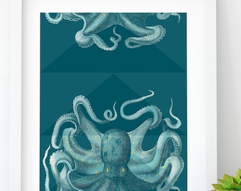 Printable Wall Art, Modern Octopus Sea Life Wall Art, Octopus Art, Beach decor, Printable Octopus, Digital art, nautical art, mothers day