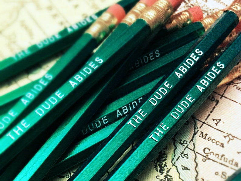 The Dude Abides Engraved Pencil 6 Pack, stocking stuffers, gifts for dad, gifts for brothers, fraternity gifts image 4