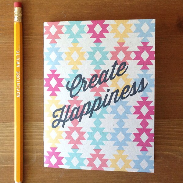 Create Happiness Aztec stapled eco notebook, journal pencil set, boss gifts, aztec small sketchbook, back to school supply, listmaker