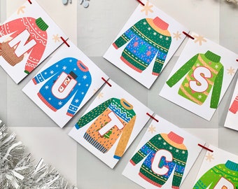 Ugly Sweater party garland. Son of a Nutcracker Holiday banner. Whimsical decoration for your home. Mantle decor, family Christmas decor.