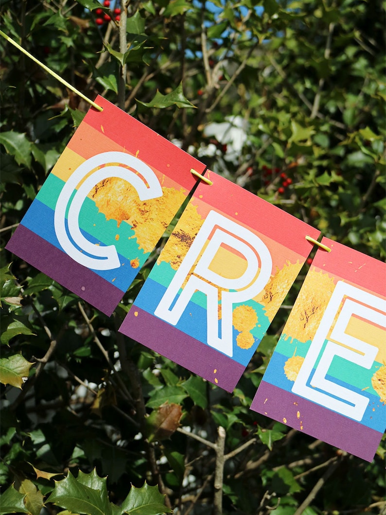 pride month PRIDE Create Happiness Rainbow Garland Party decoration colorful party nursery decor lgbtq rainbow decor summer parties