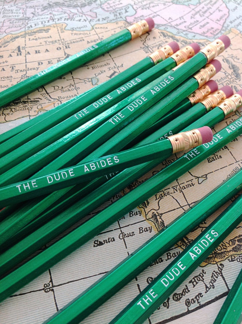 The Dude Abides Engraved Pencil 6 Pack, stocking stuffers, gifts for dad, gifts for brothers, fraternity gifts image 3