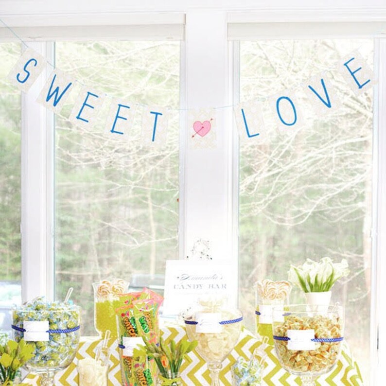 Sweet Love Cake Table Wedding Party sign, sweet table, candy table, party decor, party sign, wedding sign, shower garland, sweet birthday image 1