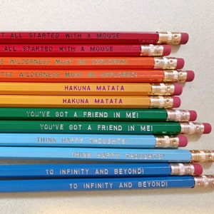 Disney Engraved Pencil 12 Pack, Hakuna Matata, Think Happy Thoughts, We're All Mad Here, Disney Gift, back to school supplies, mickey pencil