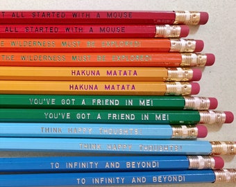 Disney Engraved Pencil 12 Pack, Hakuna Matata, Think Happy Thoughts, We're All Mad Here, Disney Gift, back to school supplies, mickey pencil