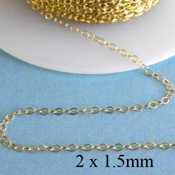 5 ft - 14k Gold Filled Flat Cable Chain  2 x 1.5mm