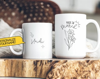 Mug personnalisé fleurs de naissance en mars : Mug jonquille en céramique