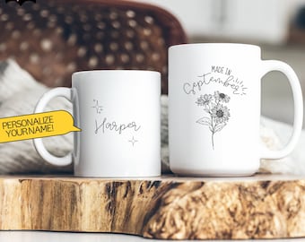 Taza personalizada con flor de nacimiento de septiembre: regalo de cumpleaños de aster