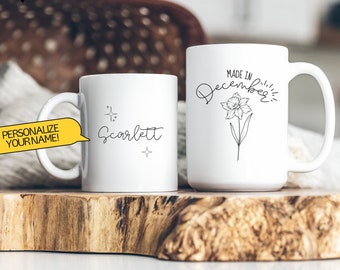 Personlig decembermugg med födelseblomma: Narciss-keramisk mugg