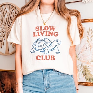 Slow Living Club T-shirt | Self Love Tee | Tired Mom Gift | Self Care Shirts | Morning Coffee Tee | Retro Aesthetic Breakfast Clothing Shirt