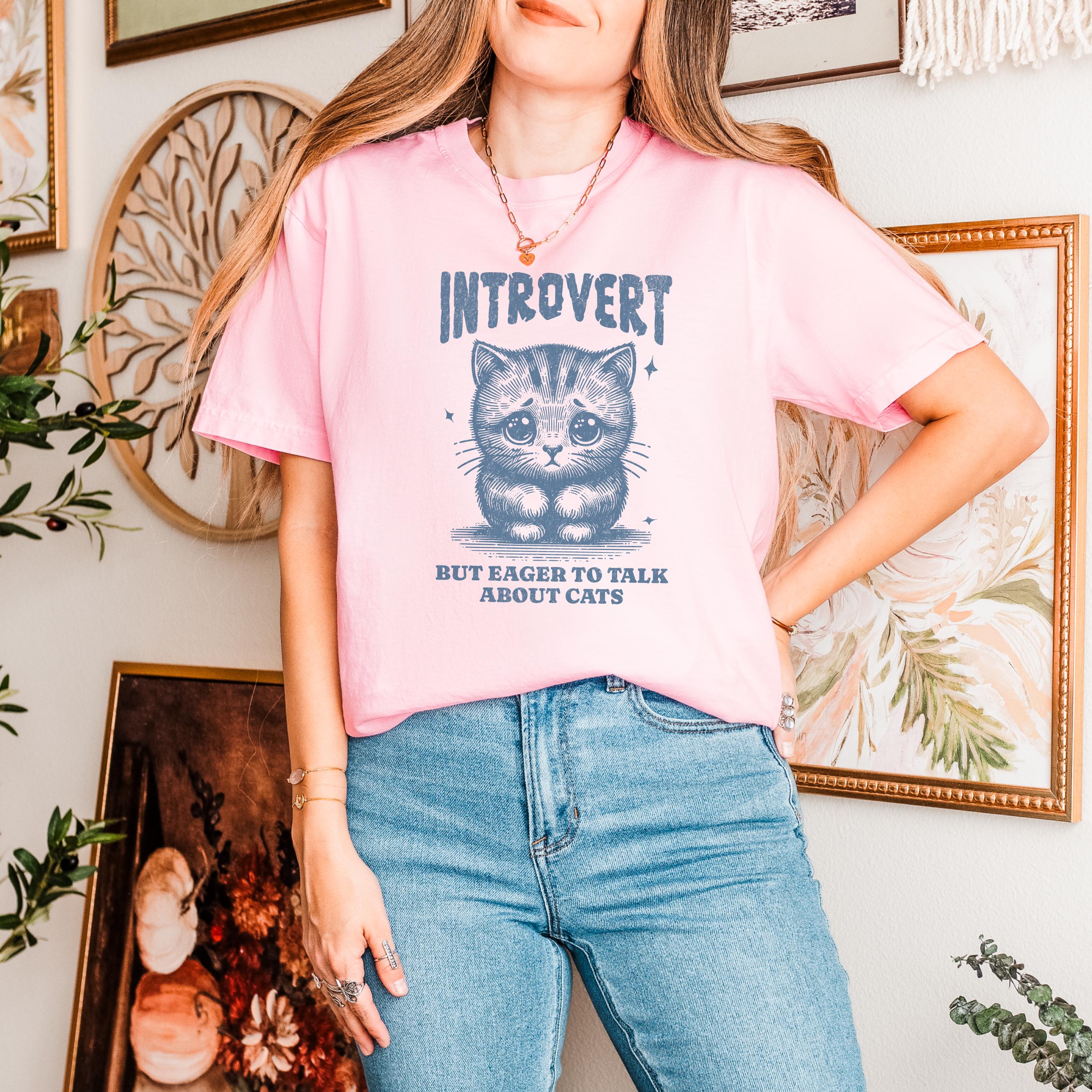 Introvert, But Eager To Talk About Cats. | Comfort Colors T-shirt | Funny Cat Lovers Gift | Retro Vintage Shirt