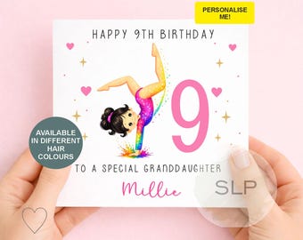 Carte personnalisée de joyeux anniversaire de gymnaste pour les filles, tous les âges et tous les noms, gymnastique sportive, enfants, 4ème 5ème 6ème 7ème 8ème 9, carte de voeux