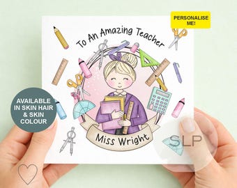 Personalized Thank You Teacher Card  Teacher Card – End of Term Teacher Appreciation Card – Female Teacher Card, Thank You Card from Student