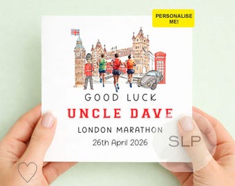 Personalised London Marathon Good Luck Card – Custom Name Running Card – Marathon Gift for Runner – London Landmarks Card – Race Day 2026