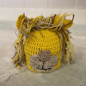 Baby Lion beanie crocheted handmade yellow winter Halloween hat