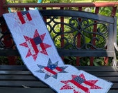 Patriotic Stars table runner red white blue tabletop Independence Day quilted handmade table topper July 4 quilt
