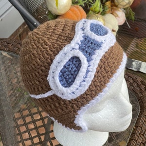 Child aviator beanie hat crocheted 12 month to 2 years pilot cap handmade