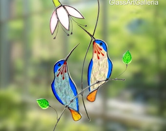 Arazzi per finestre in vetro colorato con colibrì - Regalo per la festa della mamma - Acchiappasole per uccelli in vetro colorato - Mangiatoia per uccelli colibrì - Acchiappasole per uccelli personalizzato
