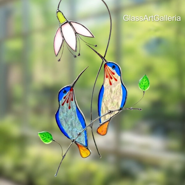 Hummingbird Stained Glass Window Hangings - Mothers Day Gift - Stained Glass Bird Sun Catcher - Humming Bird Feeder - Custom Bird Suncatcher