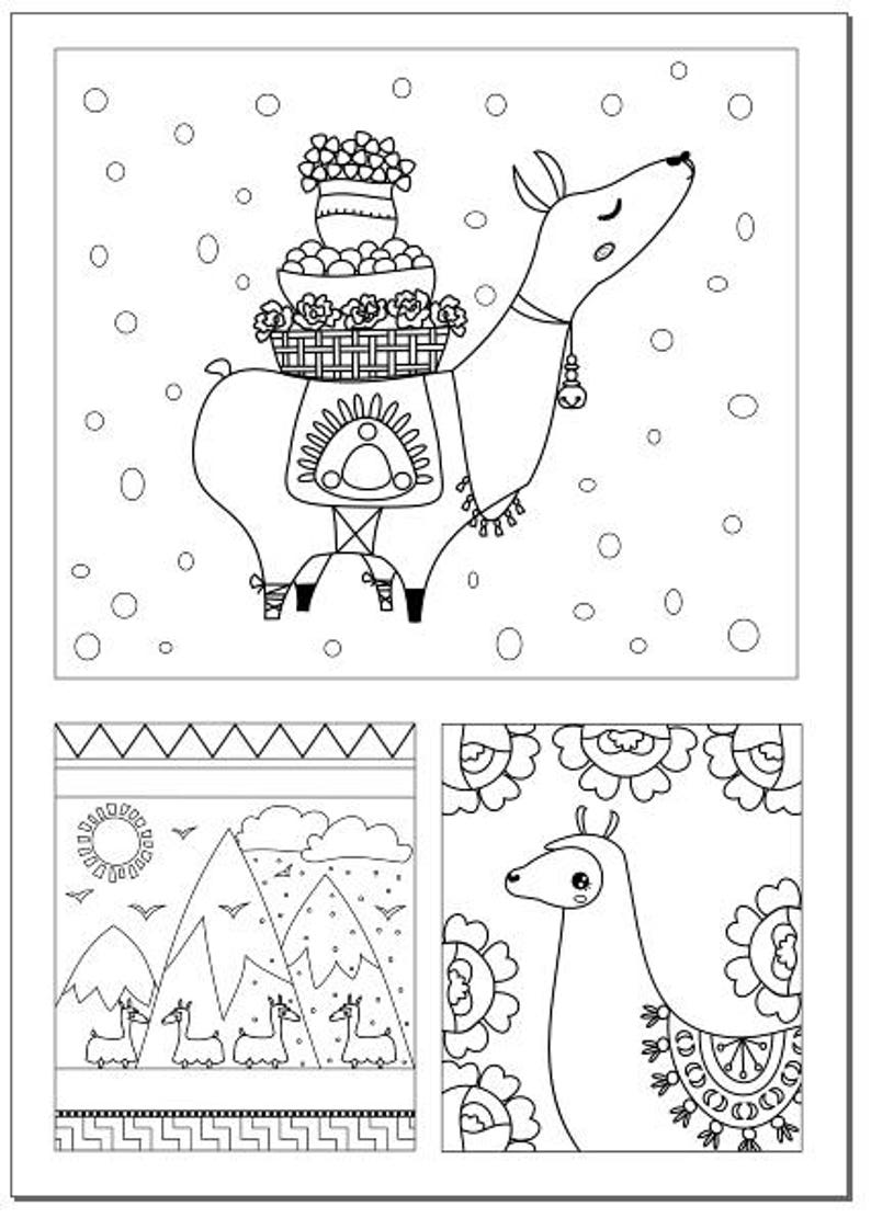 Voodoodles Llama Collage coloring page image 1