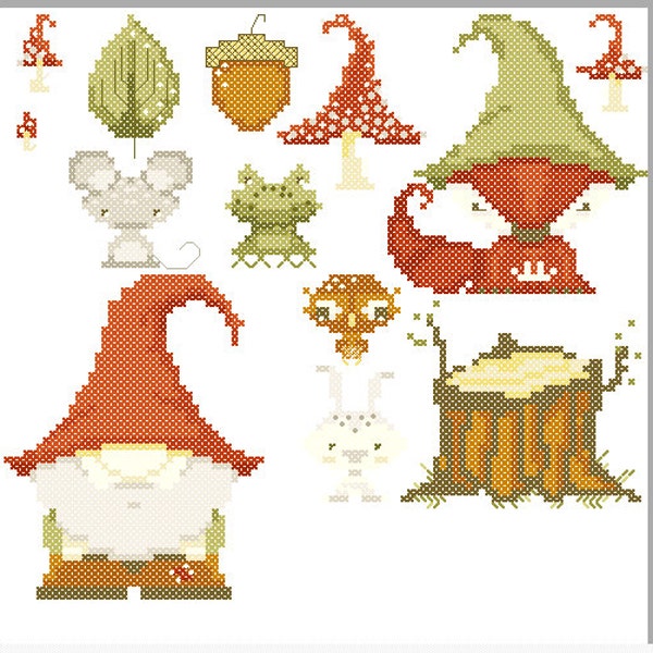 Gnome and Fox Cross Stitch Pattern set