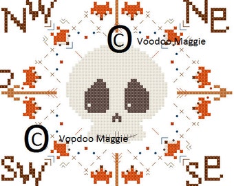 Skull and Foxes Compass Cross Stitch Pattern PDF