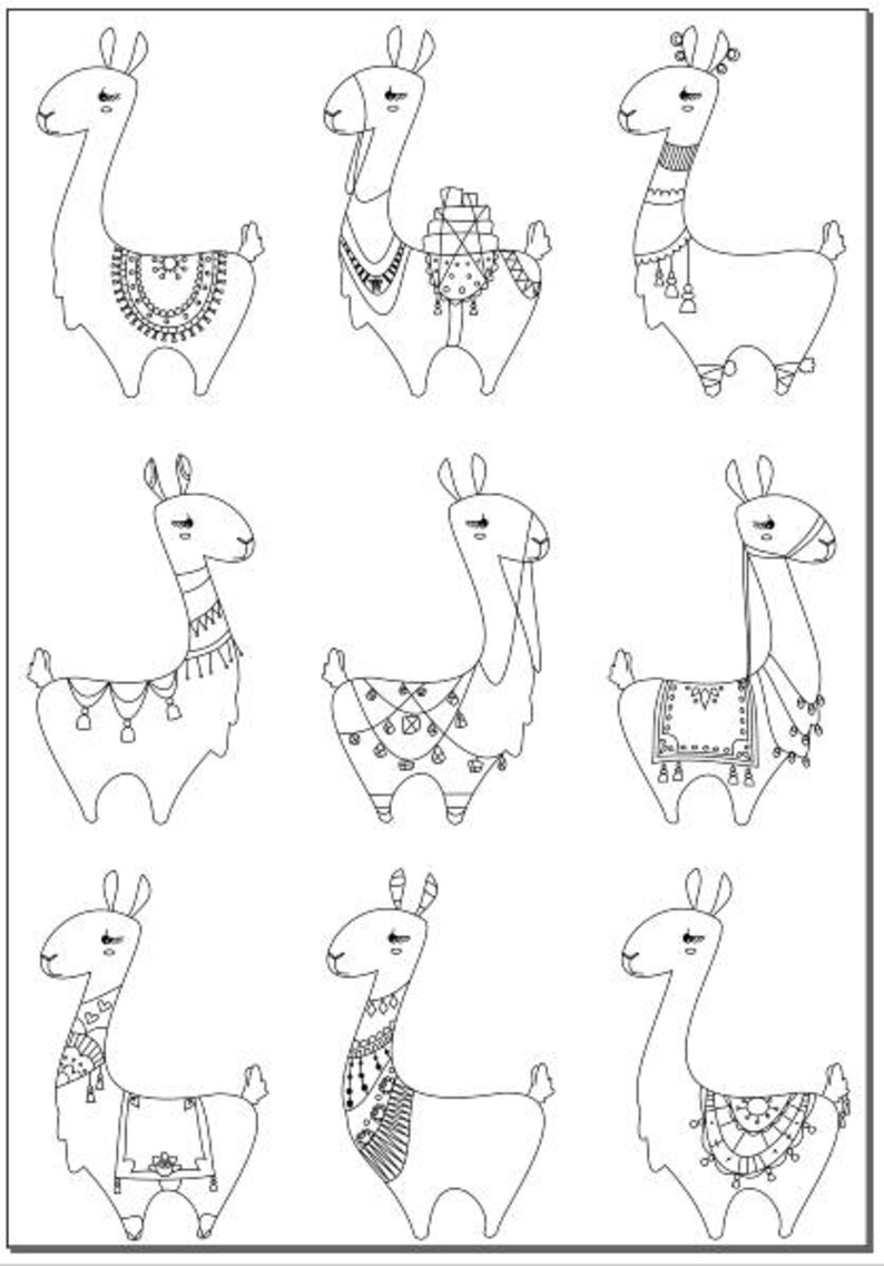 Voodoodles Llama collection coloring pages image 2