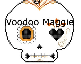 Sugar Skull cross stitch pattern - in oranges