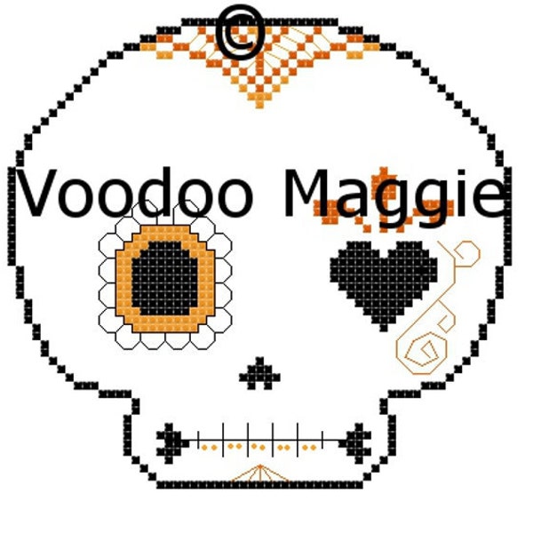 Sugar Skull cross stitch pattern - in oranges
