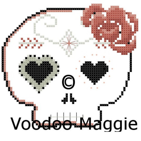 Sugar Skull cross stitch pattern - in terracotta and grey