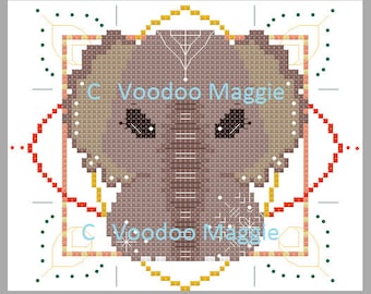 Painted Elephant Cross Stitch Pattern PDF
