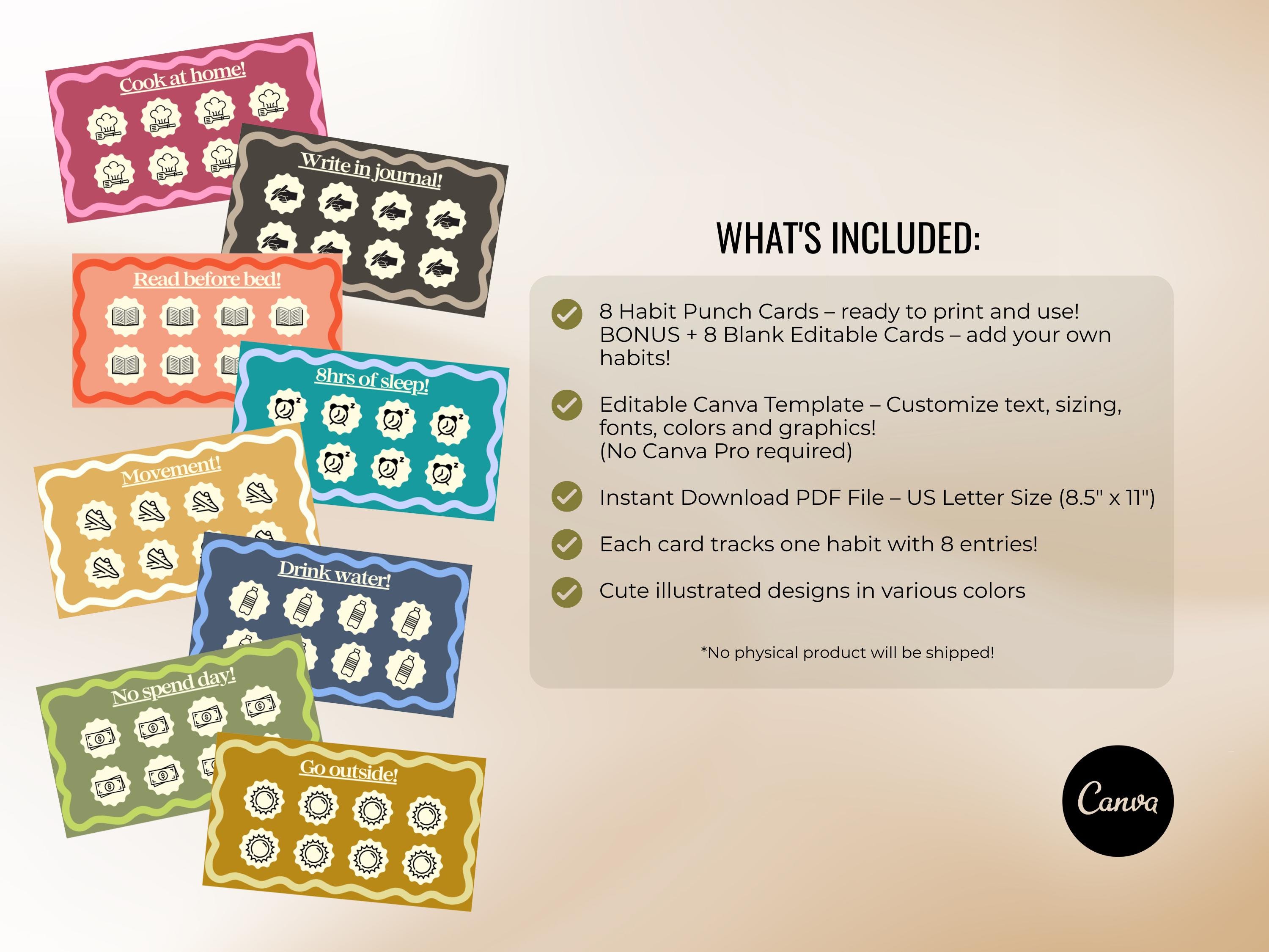 Resolution Card Design 2026 Printable Habit Punch Cards | New Year Resolution Cards | Canva ...