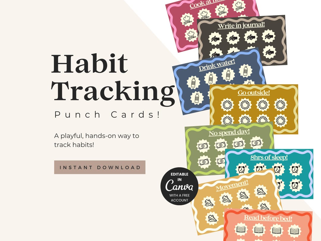 2026 Printable Habit Punch Cards | New Year Resolution Cards | Canva ...