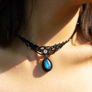 labradorite necklace,Crystal macrame choker,  natural stone necklace,moonstone turquoise, hippie boho ethnic necklace,gold choker necklace,