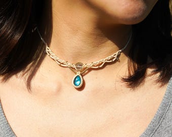 Handmade Macrame Necklace with Labradorite Crystal|Boho Moon Pendant | Healing Stone Jewelry for Birthdays,Christmas,Spiritual Gifts