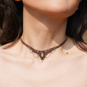 Handmade Labradorite Macrame Necklace – Boho Crystal Healing Pendant, Adjustable Cord, Perfect for Meditation, Yoga, Gifts | Festivals