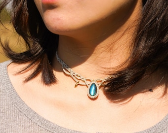 Handgefertigte Makramee Halskette mit Labradorit-Perfekt Boho Schmuck für Festivals,Urlaub Geschenke,Spirituelle Heilung Energie,Einzigartiges Design
