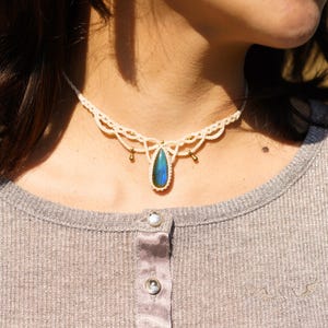 Handmade Macrame Necklace with Labradorite and Crystals, Boho Gemstone Jewelry, Healing Stone Necklace, Unique Gift for Her, Spiritual Gift