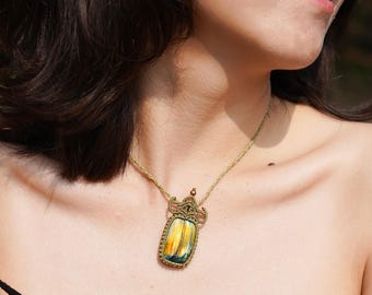 Collar de macramé con labradorita hecho a mano: piedra de energía espiritual, colgante de piedra preciosa bohemia, regalo para cumpleaños, Navidad, Año Nuevo, curación espiritual